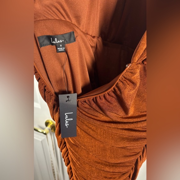 Lulus Irresistible Presence Rust Halter Ruched Bodycon Midi Dress Small - Picture 8 of 9